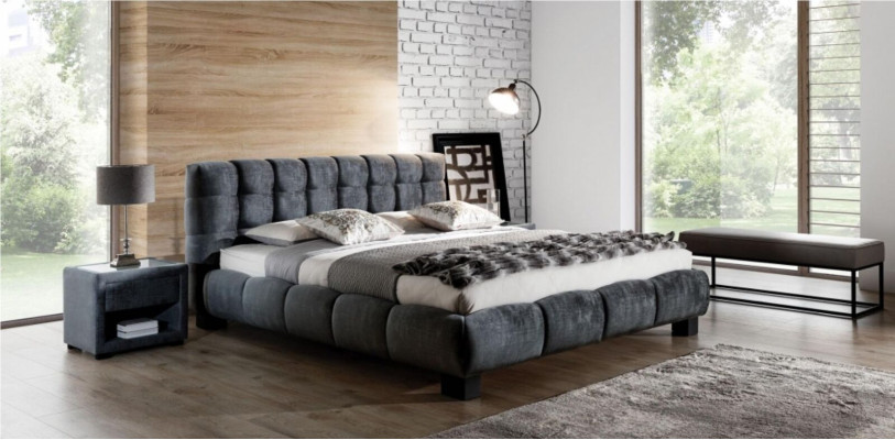 Bett Grau Schlafzimmer Möbel Textil Design 160x200cm Betten Samt