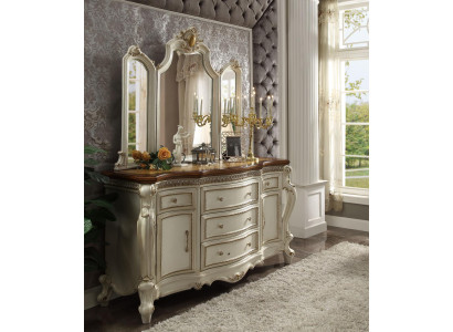 Buffet Anrichte Kommode mit Spiegel Handarbeit Echte Holz Rokoko Barock