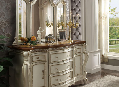 Buffet Anrichte Kommode mit Spiegel Handarbeit Echte Holz Rokoko Barock