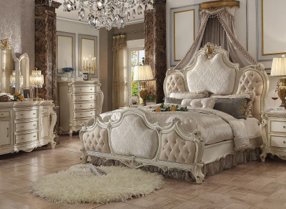 Klassisches Bett Barock Chesterfield Rokoko Hotel Stil Doppel Leder Antik