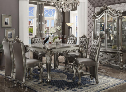 Esszimmer Möbel Graue Barock Stil Einrichutung Esstisch Vitrine mit 6x Stühlen