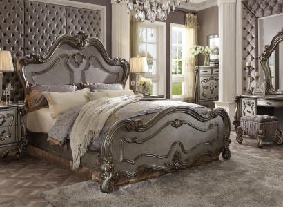 Klassische Schlafzimmer Set Bett 2x Nachttisch Kommode Spiegel 5tlg.