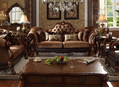 Klassische Sofagarnitur 3+2+1 Sitzer Sofa Couch Polster Textil Chesterfield