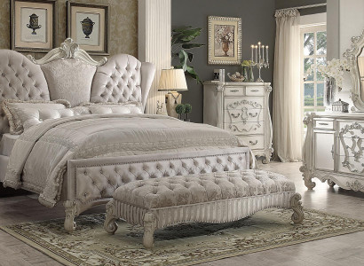 Design Schlafzimmer 6tlg. Bett 2x Nachttisch Hocker Kommode Spiegel