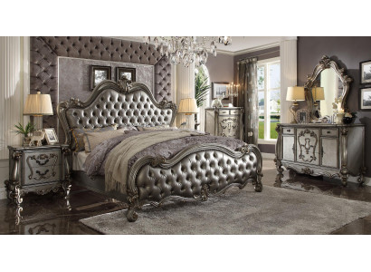 Klassische Möbel Schlafzimmer Set Bett Nachttisch Kommode Spiegel 5tlg.