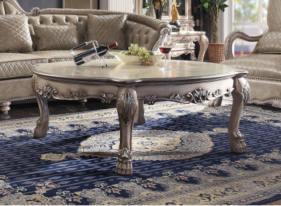 Holz Italienische Möbel klassisch Stil Luxus Beige Couchtisch Wohnzimmer Rund