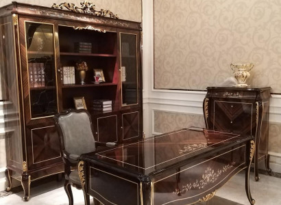 Einrichtung Arbeitszimmer Büro Möbel Tisch Schrank Sessel 3tgl Garnitur Set