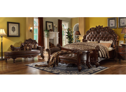 Schlafzimmer Leder Bett Nachttische 5tlg Komplettes Set Betten Holz