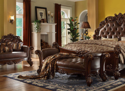 Schlafzimmer Leder Bett Nachttische 5tlg Komplettes Set Betten Holz