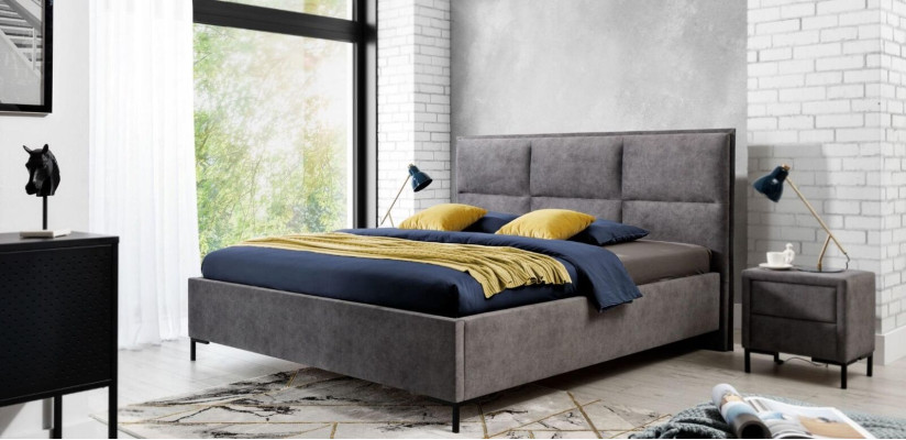 Bett Grau Schlafzimmer Holz Möbel Textil Klassische Art déco Stil