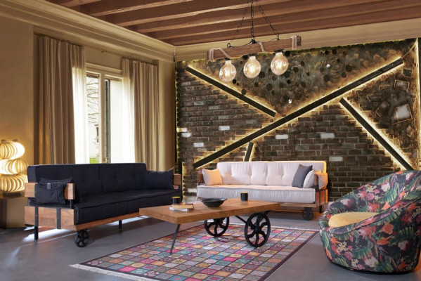 Luxus Sofa Couch Polster Möbel 3+3 Sitz Garnitur mit Couchtisch Loft