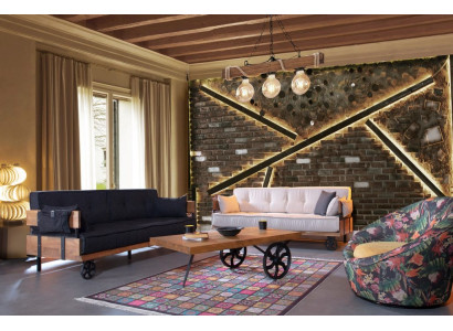 Luxus Sofa Couch Polster Möbel 3+3 Sitz Garnitur mit Couchtisch Loft