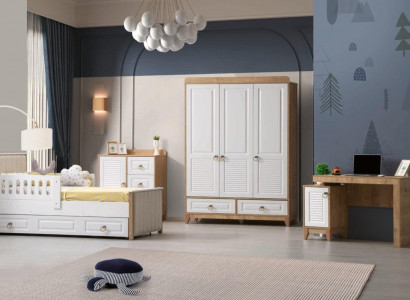 Luxuriös Kinderzimmer Set Besteht aus Bett Schrank Kommode Tisch 4tlg.