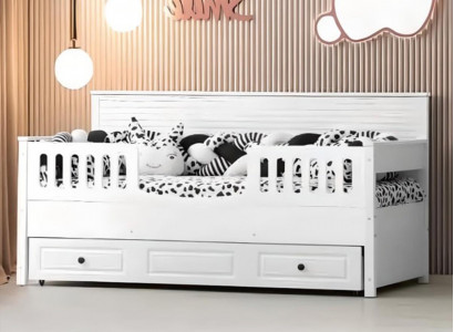 Bett Kinderbett Holzbett Funktionsbett Ausziehbares Holz Weiß Neu