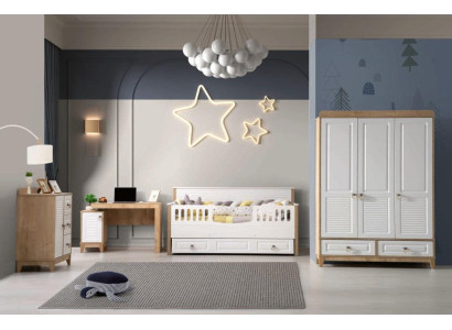 Kinderzimmer Set Bett Kleiderschrank Kommode Schreibtisch Weiß 4tlg