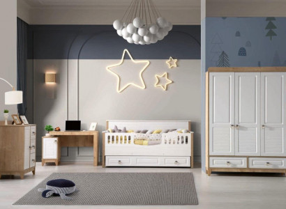 Kinderzimmer Set Bett Kleiderschrank Kommode Schreibtisch Weiß 4tlg