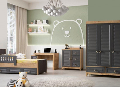 Komplette Kindermöbel Kinderbett Holz Möbel Set 4tlg Kinderzimmer Grau