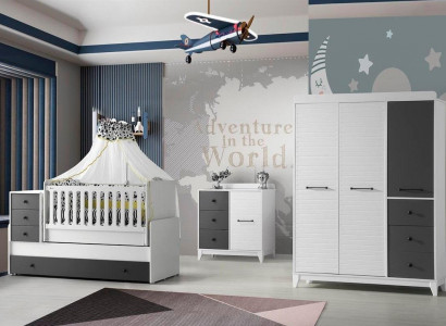 Modern Kinderzimmer Set Besteht aus Kinderbett Schrank Kommode 3tlg neu