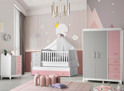 Luxuriös Kinderzimmer Set 3tlg Stilvoll Kommode Schrank Bett Mehrfarbig