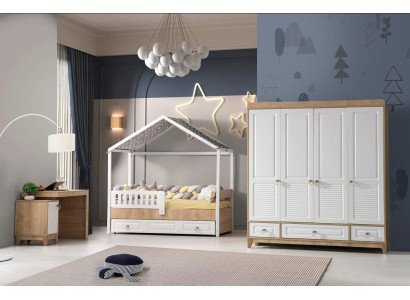 Modern Kinderzimmer Set Bett Kleiderschrank Schreibtisch Helles 3tlg Neu