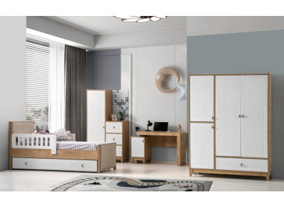 Komplett Kinderzimmer Set Bett 2x Kleiderschrank tisch Helles 4tlg Neu