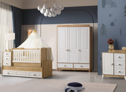 Komplett Kinderzimmer Set Bett Kleiderschrank Kommode Helles 3tlg Neu