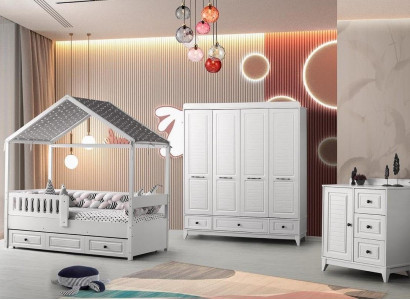 Modern Komplett Jugendzimmer Luxus Kinderzimmer Set 3tlg Weiß Farbe neu