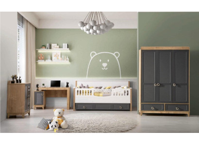 Luxuriös Kindermöbel Garnitur Kinderzimmer Kinderbett Grau Holz Set 4tlg