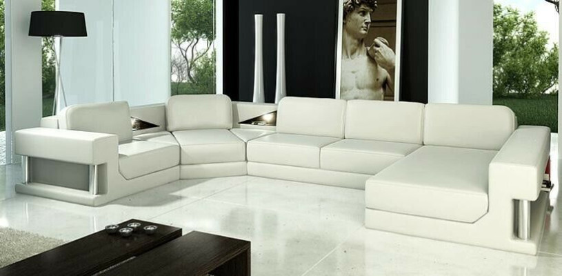 Ledersofa Wohnlandschaft Couch Ecksofa Eck Garnitur Design Modern Sofa mit USB
