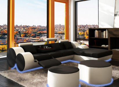 Ledersofa Couch Wohnlandschaft L-Form Design Modern Sofa 3085