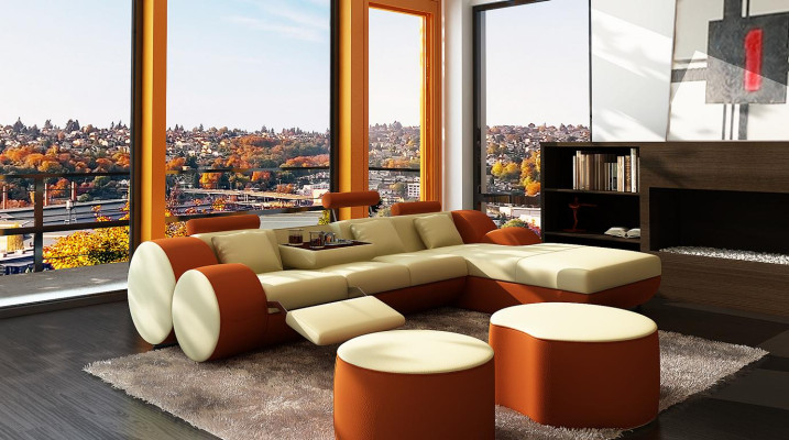 Ledersofa Couch Wohnlandschaft L-Form Design Modern Sofa 3085