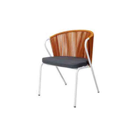 Stuhl mit weichem Edelstahlbein und runder grauer Rückenlehne