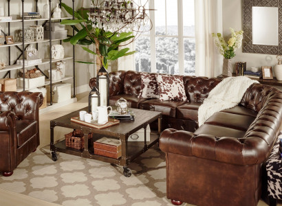 Chesterfield Ecksofa 3-E-3 Sofa Couchen Couch Polster Sofas Sitz Leder