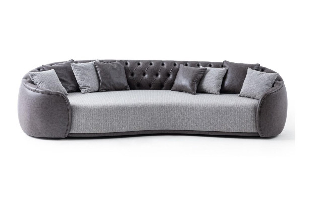 Viersitzer Chesterfield Sofa 4 Sitzer Grau Stoffsofa Stoff Polstersofa