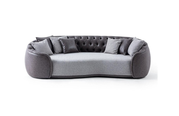 Zeitlose Eleganz Chesterfield Dreisitzer Sofa 3 Sitzer Grau Stoffsofa Stoff Polstersofa