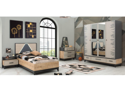 Garnitur Kinderzimmer Bett Kinderbett Braun Holz Sets Jugenbett 5tlg