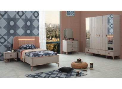 Komplette Jugenbett Kindermöbel Kinderbett Beige Holz Set 5tlg Modern