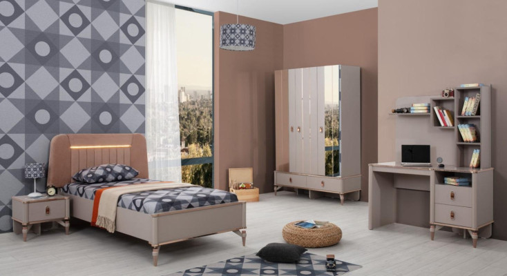 Kindermöbel Mädchen Kinderzimmer Bett Kinderbett Beige Holz Set 4tlg