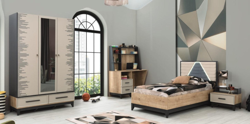 Kindermöbel Jugenbett Kinderzimmer Bett Kinderbett Braun Holz Set 4tlg