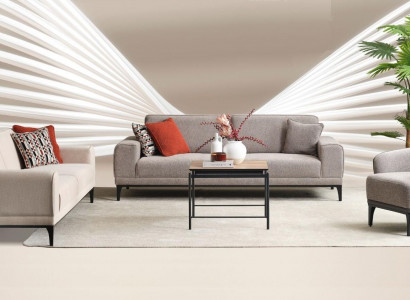 Garnitur Dreisitzer Zweisitzer Sessel Sofa Stoff Grau Stoffsofa Set 3+2+1