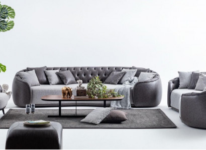 Luxus Villen Möbel Graue Chesterfield Sofagarnitur Stoffcouchen Textil 4+3+1