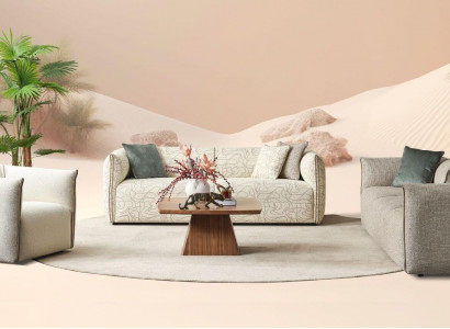 Couchgarnitur Dreisitzer Sessel Sofa Stoff Beige Stoffsofa Viersitzer 4+3+1