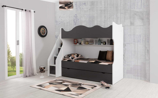 Etagenbett Bett Kinderbett Kindermöbel Grau Garnitur Moderne Kinder