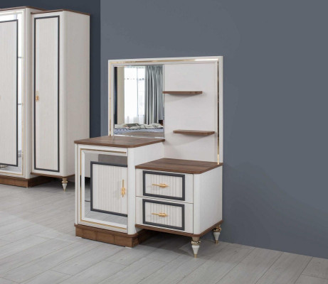 Schminktisch Garnitur mit Spiegel Holz Schlafzimmer Beige Konsole Set