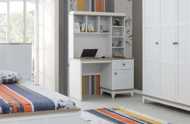 Holztisch Schreibtisch Regale Computertisch Holz Weiß Kinderzimmer