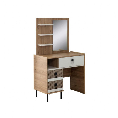 Schminktisch Garnitur mit Spiegel Holz Schlafzimmer Braun Konsole Set
