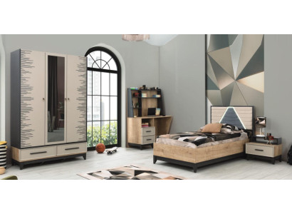 Komplette Kindermöbel Jugenbett Bett Holz Set 4tlg Kinderzimmer Braun