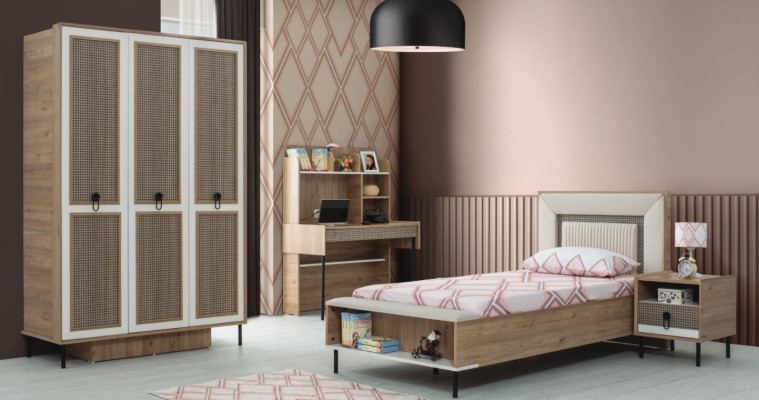 Kindermöbel Garnitur Kinderzimmer Bett Kinderbett Braun Holz Set 4tlg