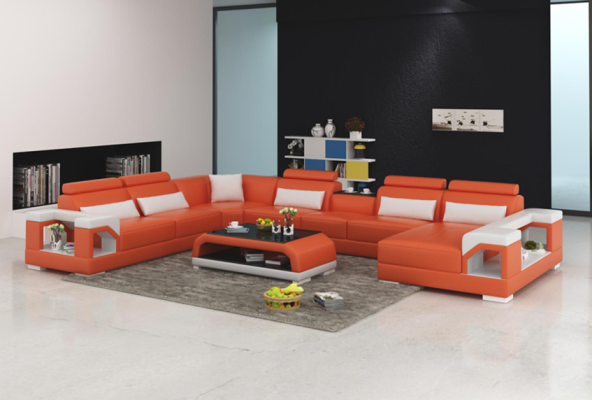 Designer Sofa Couch Ecksofa mit Hocker Polster Garnitur Wohnlandschaft U-Form