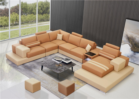 Leder Modern  Couch Wohnlandschaft Ledersofa Sofagarnitur Sofa U-Form